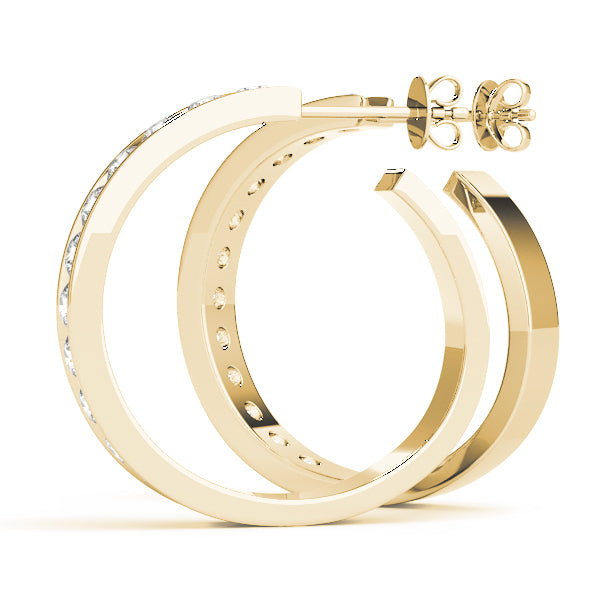 14K Yellow Gold Diamond Fashion Hoop Earrings