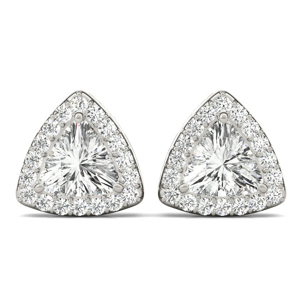Diamond Halo Round Trillion Earrings