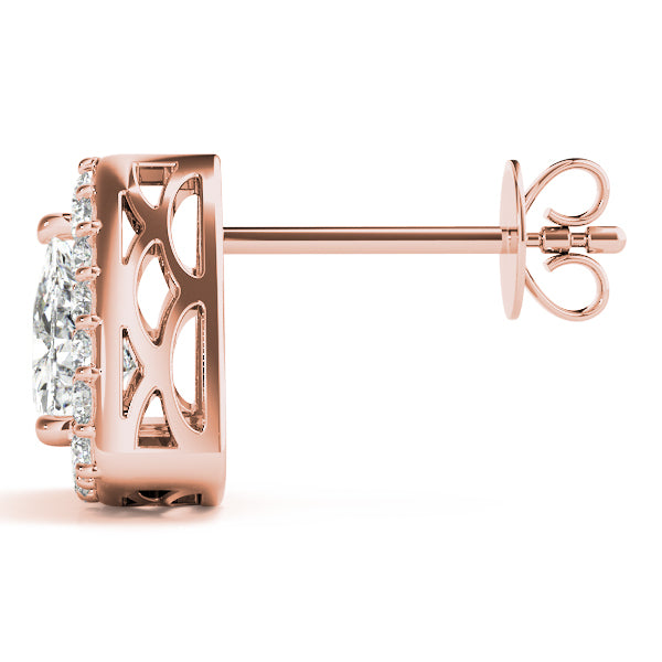 Rose Gold 1/8 CT Diamond Halo Stud Earrings