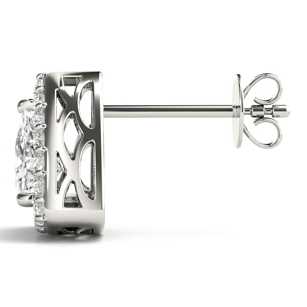 Diamond Halo Round Trillion Earrings