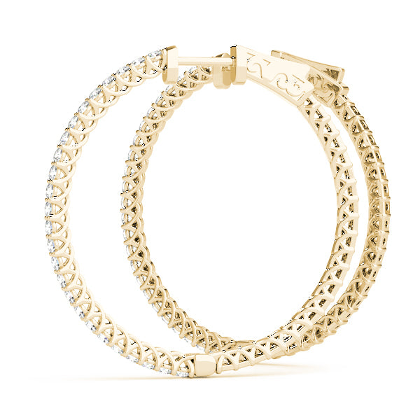 14K Yellow Gold Diamond Inside Out Hoop Earrings