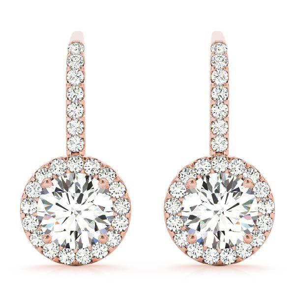 14K Rose Gold Diamond Halo Statement Earrings