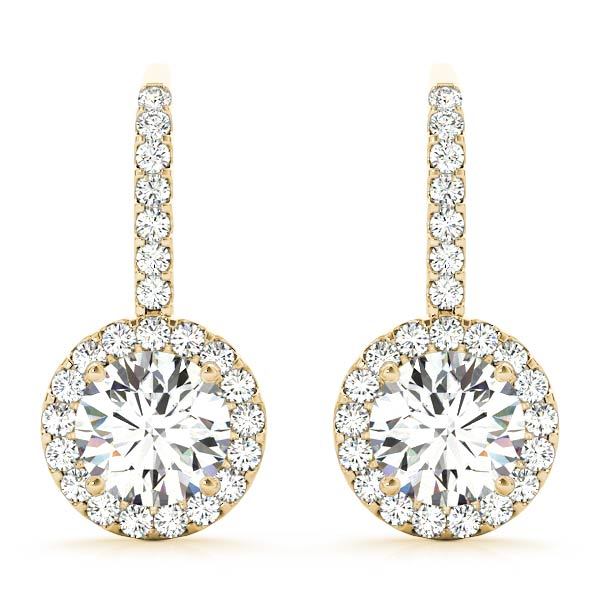 14K Yellow Gold Round Diamond Halo Earrings