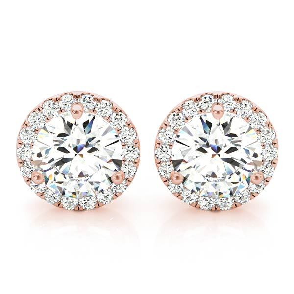 14K Rose Gold Diamond Halo Stud Earrings