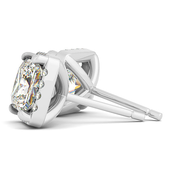 Diamond Square Halo 14K White Gold Earrings