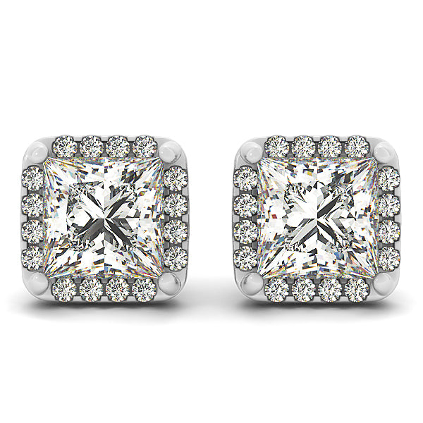 Diamond Square Halo 14K White Gold Earrings