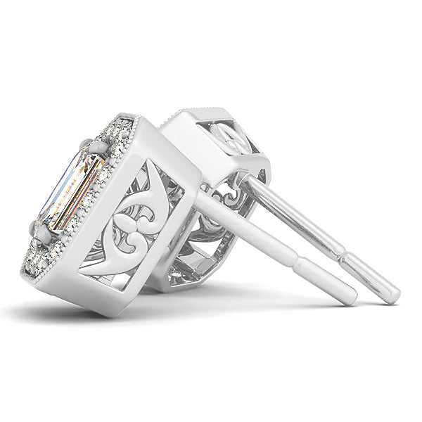 14K White Gold Round Diamond Halo Earrings