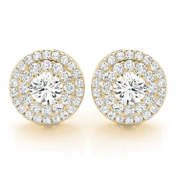 14K Yellow Gold Round Diamond Halo Stud Earrings