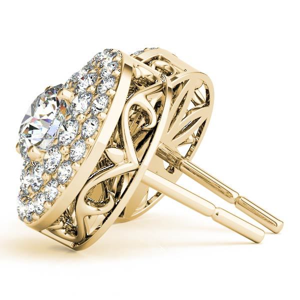 Yellow Gold Round Diamond Halo Earrings - Lab Grown