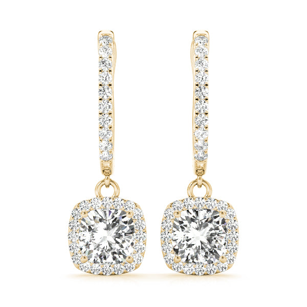 14K Yellow Gold Diamond Halo Earrings Complete Pair