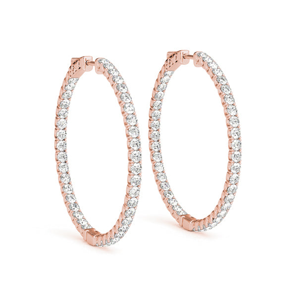 Rose Gold Diamond Inside Out Hoop Earrings - 1/3 ct