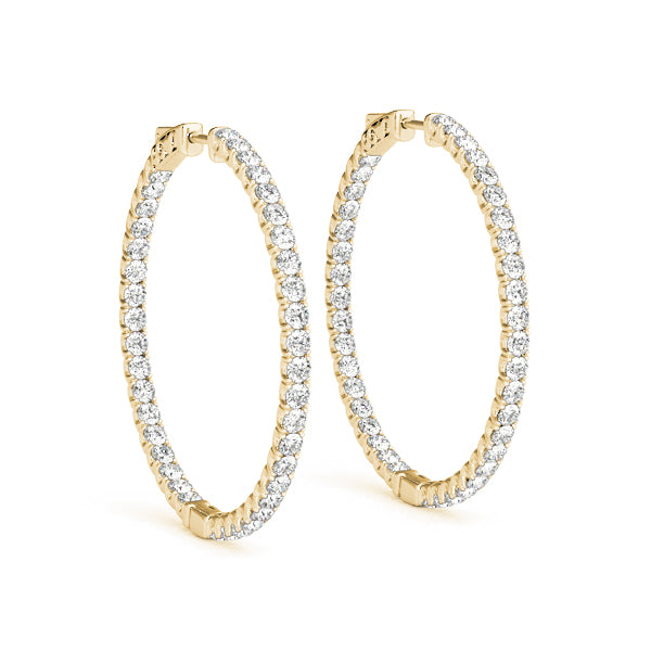 14K Yellow Gold Diamond Inside Out Hoop Earrings