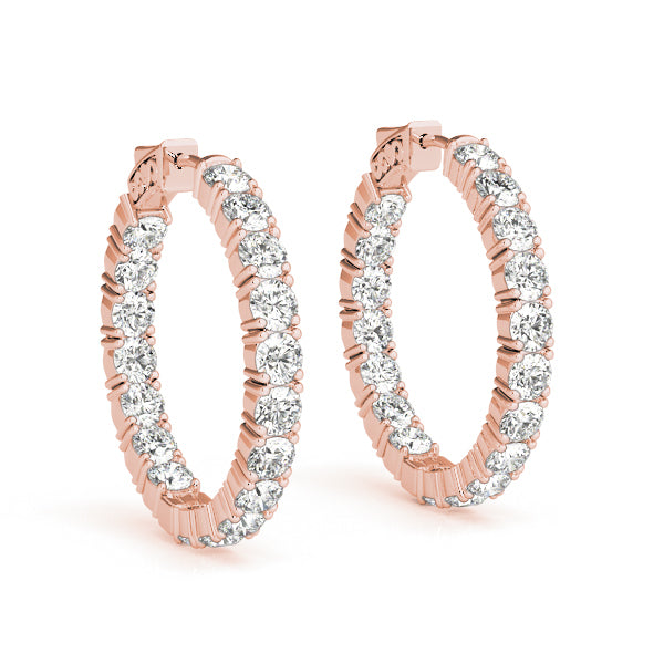 14K Rose Gold Diamond Inside Out Hoop Earrings