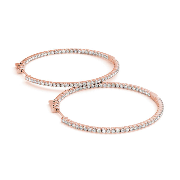 14K Rose Gold Diamond Inside Out Hoop Earrings