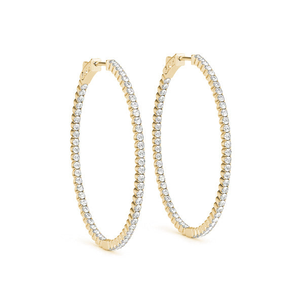 14K Yellow Gold Round Diamond Hoop Earrings