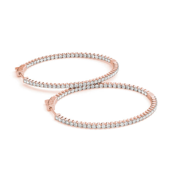 14K Rose Gold Diamond Inside Out Hoop Earrings