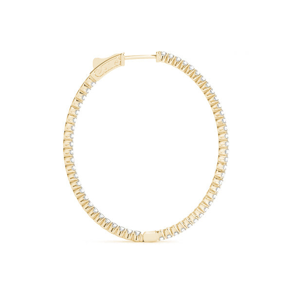 14K Yellow Gold Round Diamond Hoop Earrings