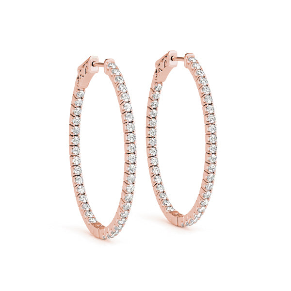 14K Rose Gold Round Diamond Inside Out Hoop Earrings