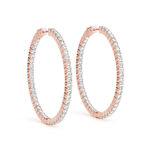 14K Rose Gold Diamond Inside Out Hoop Earrings