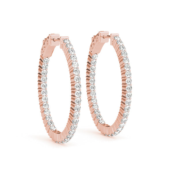 14K Rose Gold Diamond Inside Out Hoop Earrings