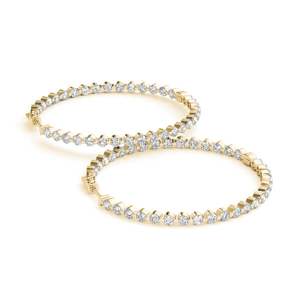 14K Yellow Gold Round Diamond Inside Out Hoop Earrings