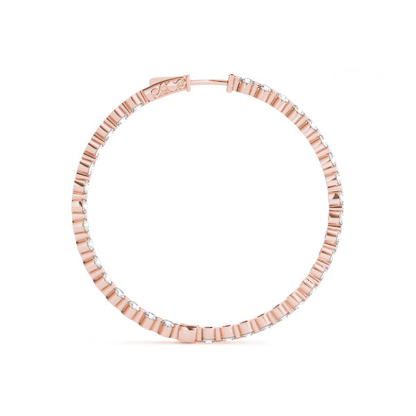 14K Rose Gold Round Diamond Inside Out Hoop Earrings