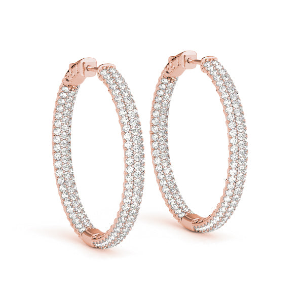 14K Rose Gold Diamond Inside Out Hoop Earrings