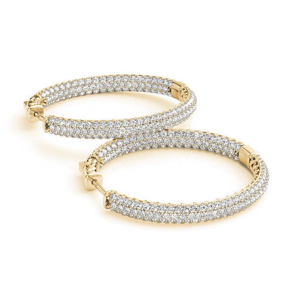 14K Yellow Gold Diamond Inside Out Hoop Earrings