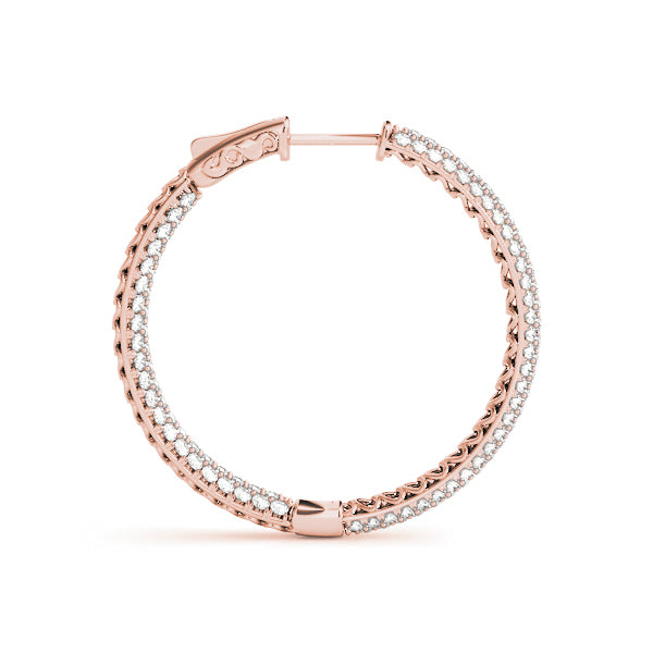 14K Rose Gold Diamond Inside Out Hoop Earrings