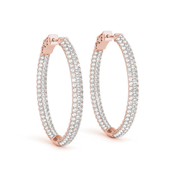 14K Rose Gold Diamond Inside Out Hoop Earrings