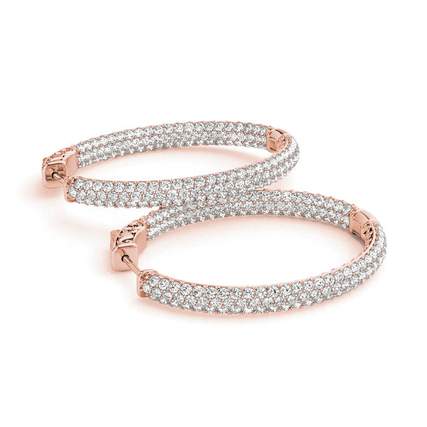 14K Rose Gold Diamond Inside Out Hoop Earrings