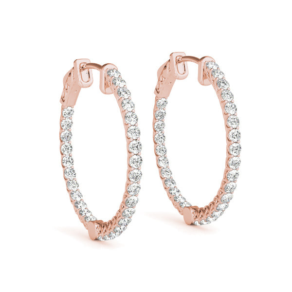 14K Rose Gold Diamond Inside Out Hoop Earrings