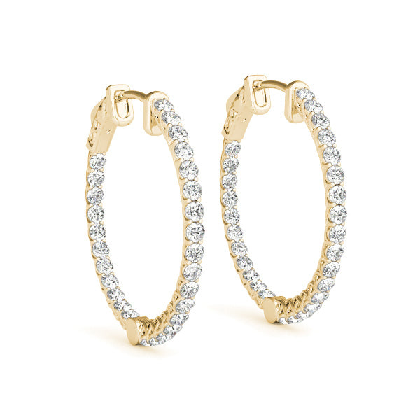 14K Yellow Gold Diamond Inside Out Hoop Earrings