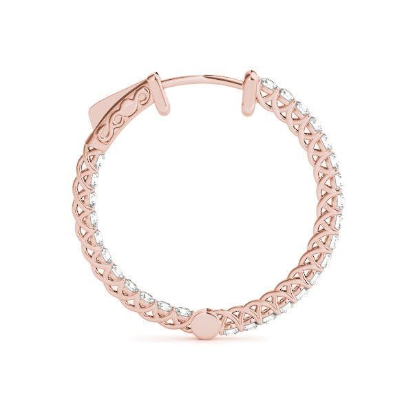 14K Rose Gold Diamond Inside Out Hoop Earrings