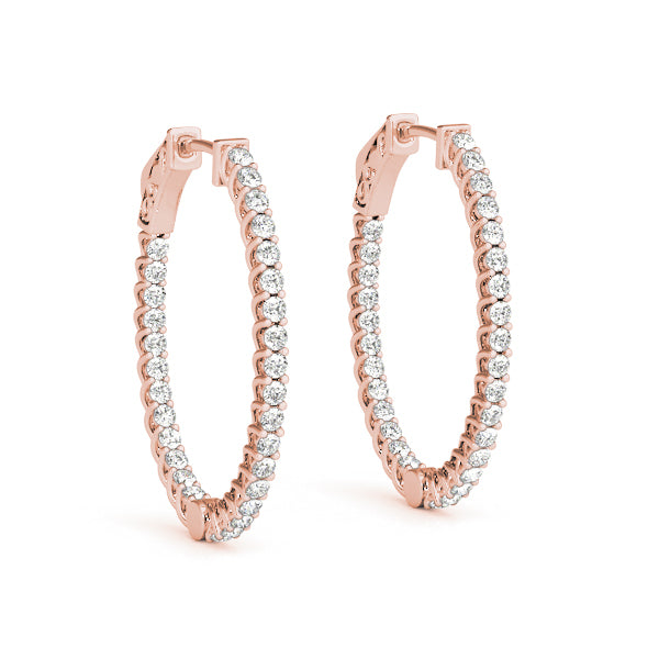 14K Rose Gold Diamond Inside Out Hoop Earrings