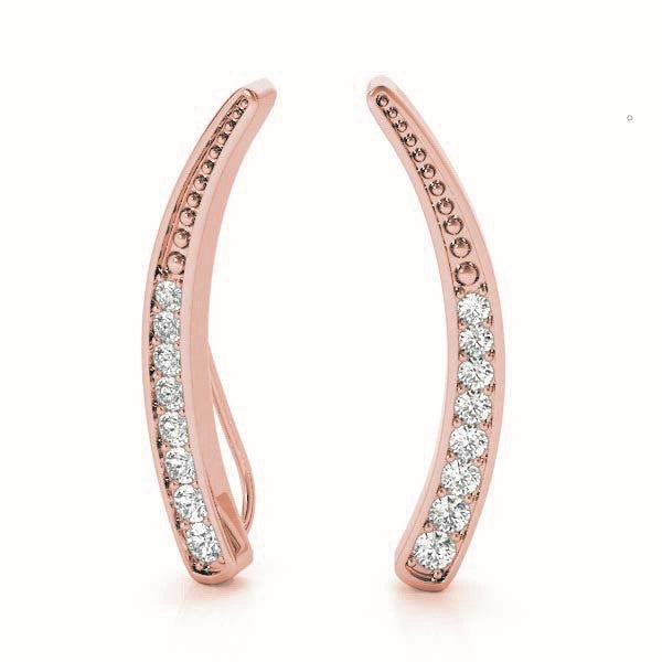 14K Rose Gold Round Diamond Climber Earrings