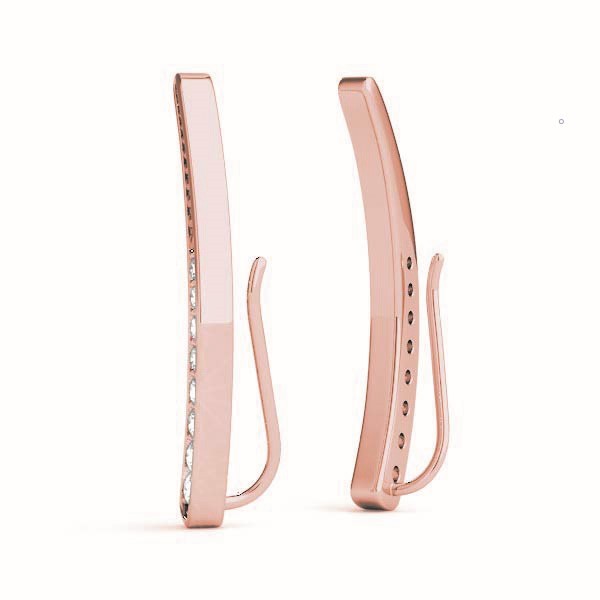 14K Rose Gold Round Diamond Climber Earrings