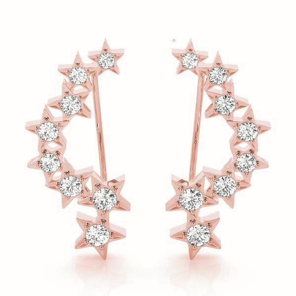 Rose Gold Round Diamond Fashion Climber Earrings