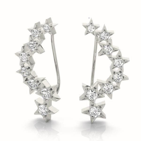 Round Diamond Ear Climbers in Fine Metal