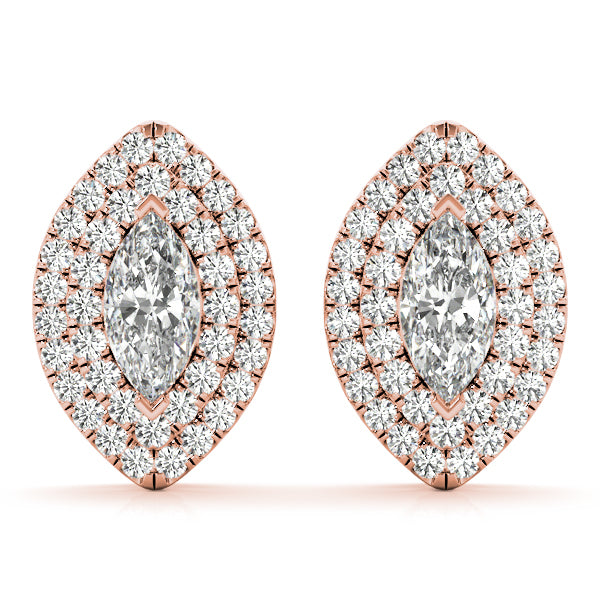 14K Rose Gold Round Diamond Halo Earrings