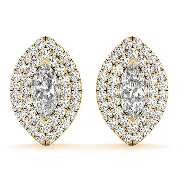 14K Yellow Gold Round Diamond Halo Earrings