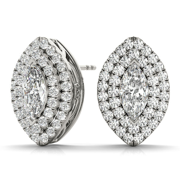 14K Diamond Double Halo Marquise Earrings