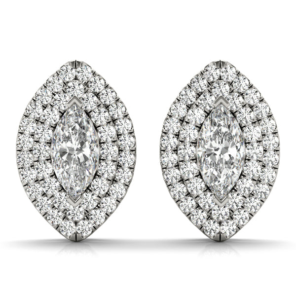 14K Gold Double Halo Diamond Stud Earrings