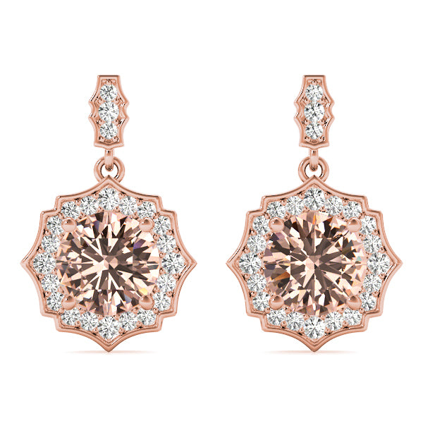 14K Rose Gold Round Diamond Drop Earrings