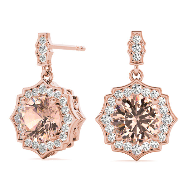 14K Rose Gold Round Diamond Drop Earrings