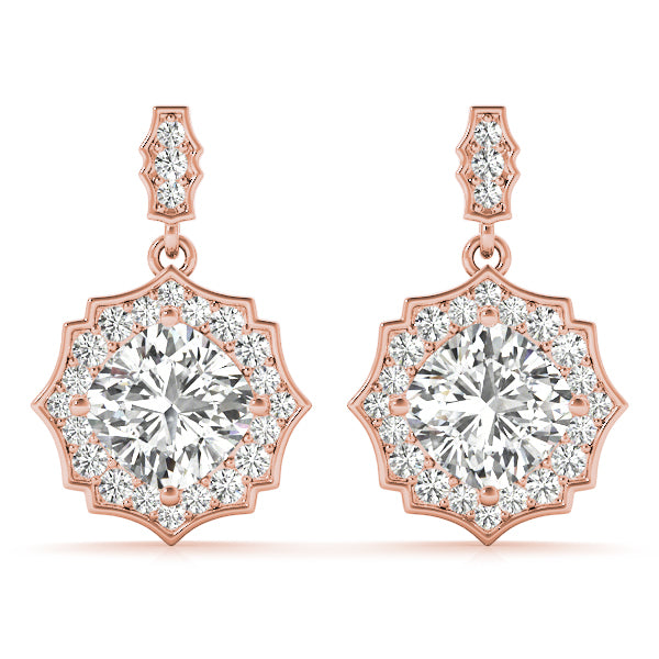 14K Rose Gold Round Diamond Halo Earrings
