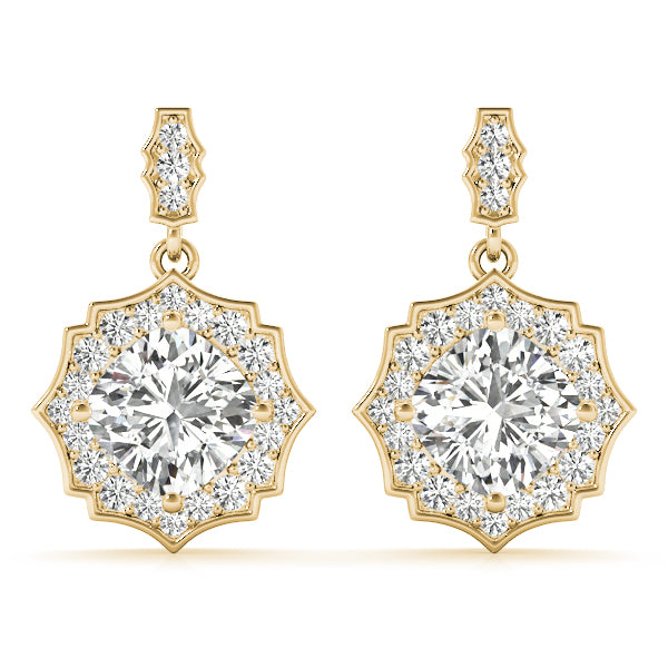14K Yellow Gold Round Diamond Halo Earrings