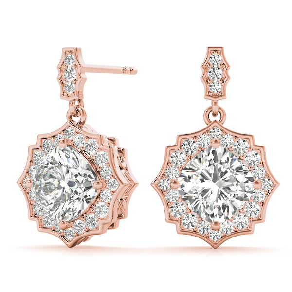 14K Rose Gold Diamond Halo Earrings