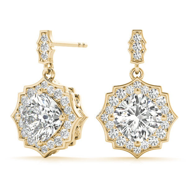 14K Yellow Gold Round Diamond Halo Earrings