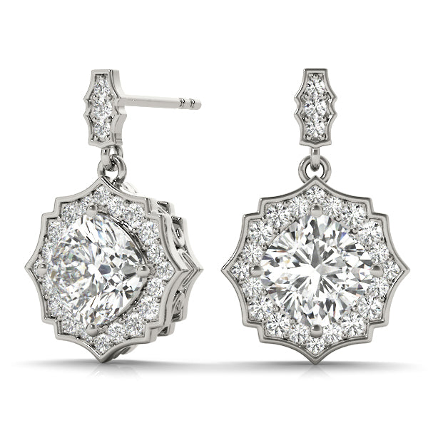 Round Diamond Scalloped Halo Earrings